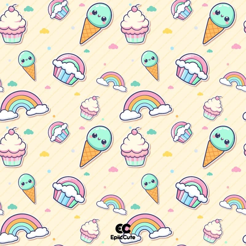Pattern ลวดลายเค้ก ไอศครีมสลับปุยเมฆและสายรุ้ง - view 1