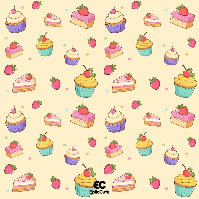 Pattern ลวดลายเค้กและคัพเค้กสตรอว์เบอร์รี่แสนอร่อย