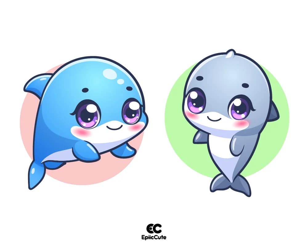 การ์ตูนโลมาน่ารักๆ สีฟ้า ยิ้มแย้ม ร่าเริง