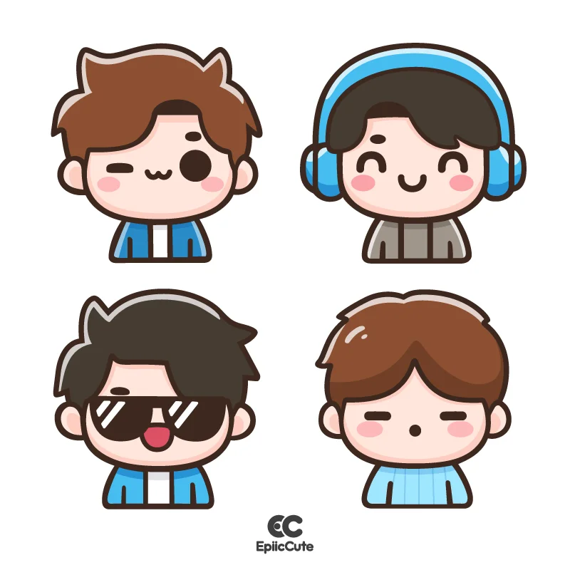 สติกเกอร์รูปการ์ตูน น่ารักๆ แบบสุ่มทั้งหมด 4 รูป การ์ตูนผู้ชายสวมแว่น สวมหูฟังแสดงอารมณ์ต่างๆ - view 1