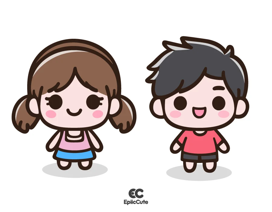 สติกเกอร์ รูปการ์ตูนเด็กชายและเด็กหญิงน่ารักๆ วัยกำลังโต การ์ตูนเด็กน่ารักน่าเอ็นดู ยิ้มแย้มสดใส - view 1